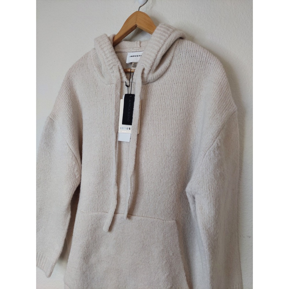 Industry Republic Cream Alpaca Blend Oversized Knit Hoodie Sweater Size S/P NWT - Picture 2 of 9